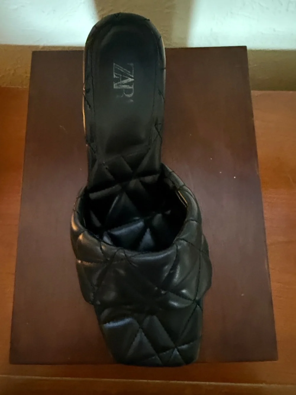 Zara Black Quilted Square-Toe Block Heel Mules - Picture 5 of 8